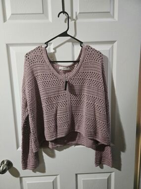 moon & madison Crochet Openwork Cardigan in Dusty Rose